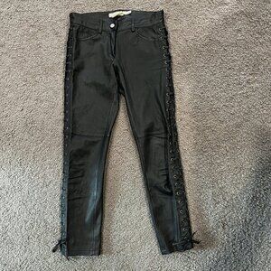 ISABEL MARANT X H&M BLACK NAPPA LEATHER LACE UP LEG MOTO TROUSER PANT EUC  2